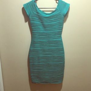 Turquoise fitted spandex dress